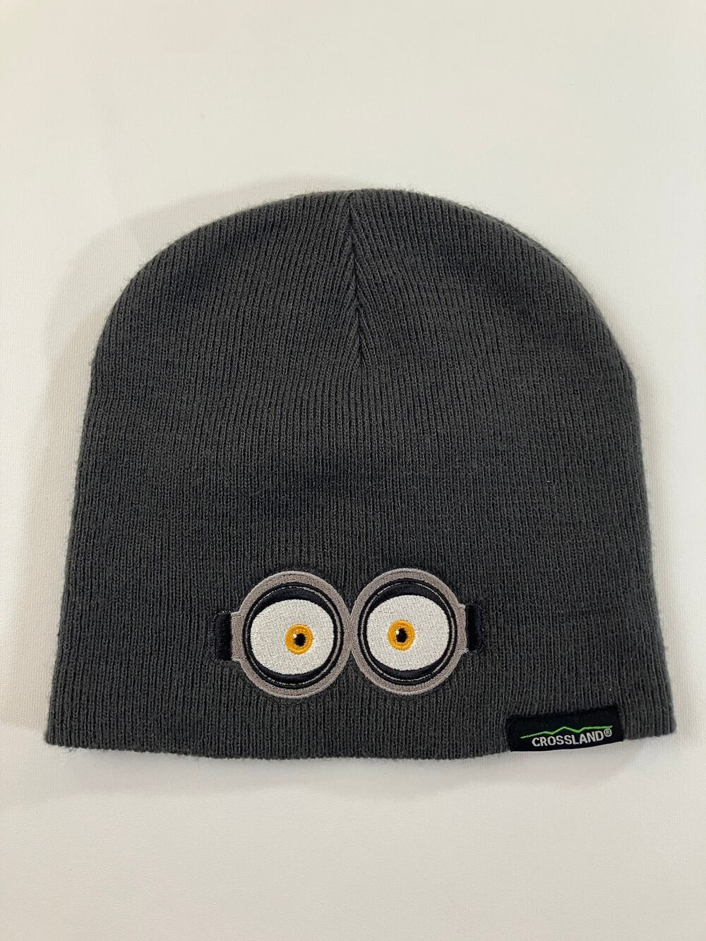 Crossland Gray Knit Beanie Embroidered Goggle Eyes 100% Acrylic Winter Hat